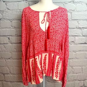 Glamorous Red & White Long Sleeve Blouse